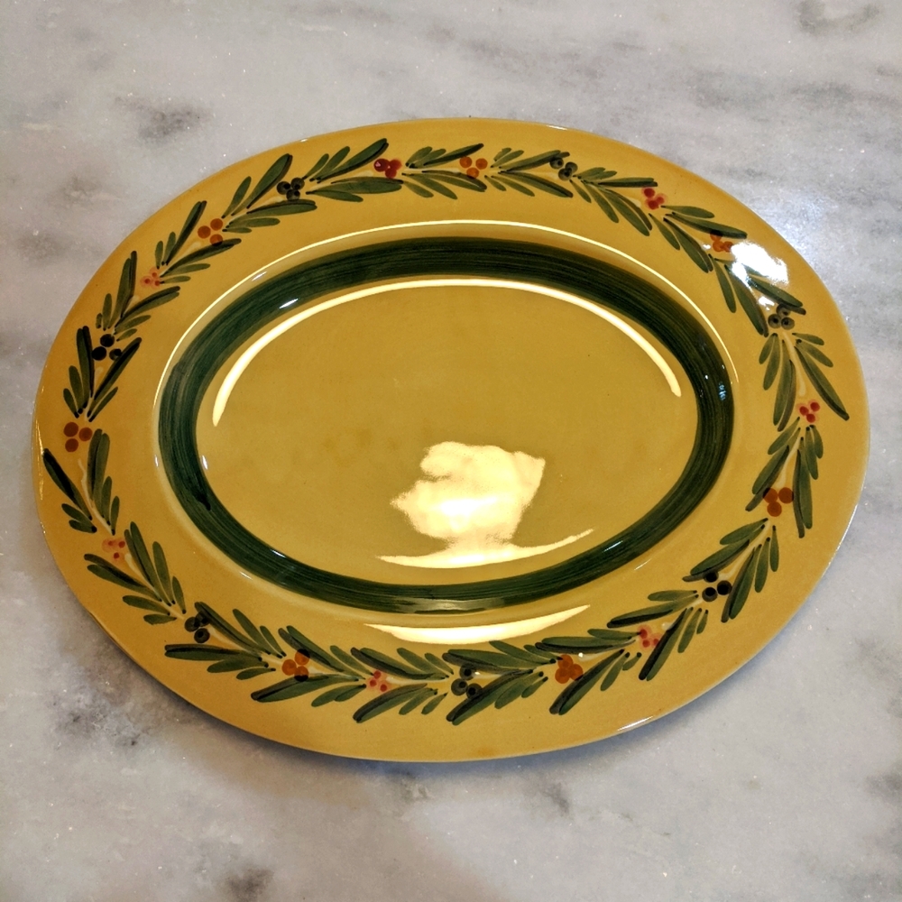 Williams-Sonoma Handpainted Platter Olive Laurel Leaf